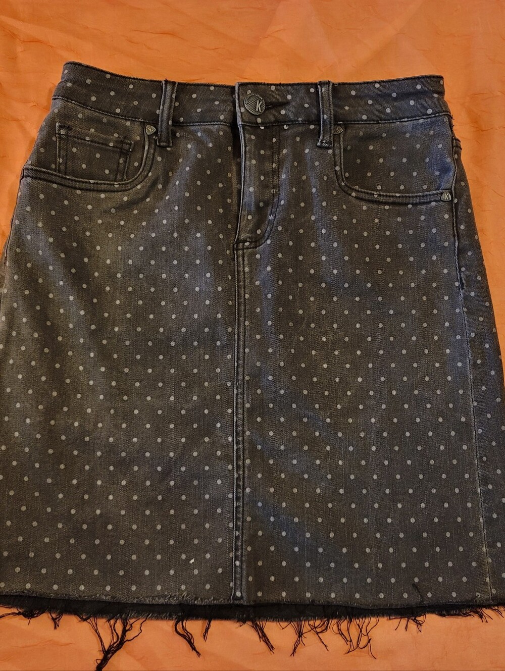 Kut from the Kloth Gray Polka Dot Denim Mini Skirt